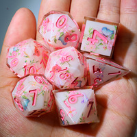 Ensemble de dés polyédriques en résine faits à la main, 7 pièces, motif floral rose et papillon, dés polyédriques pour jeux de rôle, pour Dungeons and Dragons, jeu de table - L15