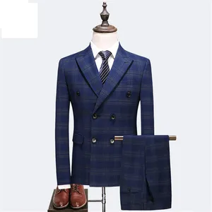 Gold Dinner Wedding 3 Piece Coat Pant Bespoke For Customer Men Suit WF795 Check Blazer