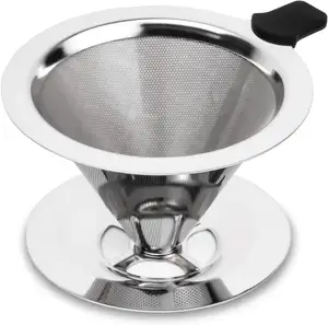 Paperless Reusable 304 Stainless Steel Cone Coffee Filter, 2-4 Cups Metal Home Use Coffee Strainer Coffee Dripper