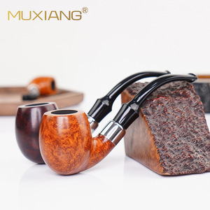 MUXIANG Wooden Tobacco Pipe Bent Type Solid Briar Wood Handcrafted Smoking Pipe For Men Gift - Product Image 1