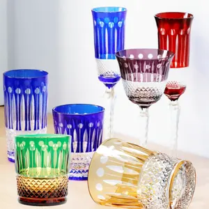 Juego de lujo de vidrio de cristal de color claro cortado a mano atemporal, vaso cilíndrico de copa de cóctel de flauta de champán