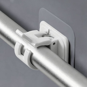 Clip adhésif transparent à ressort <span class=keywords><strong>pour</strong></span> tringle à <span class=keywords><strong>rideau</strong></span>, installation facile <span class=keywords><strong>sans</strong></span> perçage, fixation murale <span class=keywords><strong>pour</strong></span> salle de bain et salon - Product Image 1