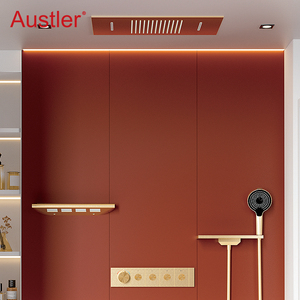 Ensemble de douche thermostatique de luxe en cuivre avec grand jet cascade et pluie, pour hôtel et maison - Product Image 2