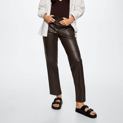 3630 New Good Quality Long Womens Real Sheepskin Leather Pants With Waist Drawstring