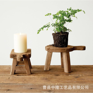 Support de plantes en bois rond, tabouret d'intérieur en bois massif, design irrégulier pour fleurs et plantes vertes - Product Image 4