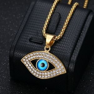 Collier pendentif œil porte-bonheur en acier inoxydable plaqué or et argent, cristal bleu, bijou unisexe, cadeau - Product Image 3