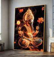Vente en gros de statues de Ganesha et de Bouddha de haute qualité, peinture imprimée sur porcelaine de cristal pour la décoration de la maison, décoration religieuse moderne, art mural