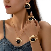Ensemble de bijoux personnalisé style resort en alliage de zinc et acrylique, motif spirale escargot, comprenant collier, boucles d'oreilles, bracelet et bague, cadeau unisexe