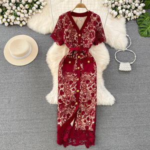Elegante estate aderente <span class=keywords><strong>in</strong></span> <span class=keywords><strong>pizzo</strong></span> aderente <span class=keywords><strong>da</strong></span> donna a manica corta traezoidale guaina a manica corta aderente abito a matita <span class=keywords><strong>da</strong></span> donna - Product Image 6