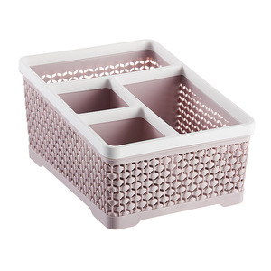 Boîte de rangement de bureau multi-compartiments avec séparateurs pour cosmétiques, soins de la peau et fournitures de bureau, design rectangulaire en treillis - Product Image 4