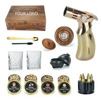 Ensemble de fumoir à whisky Bourbon MUYI avec torche, 4 saveurs de copeaux de bois, 4 pierres à whisky et verre à whisky, accessoires de bar