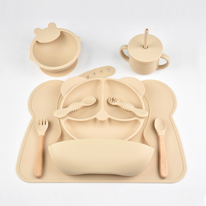 Ensemble repas bébé <span class=keywords><strong>en</strong></span> <span class=keywords><strong>silicone</strong></span> écologique personnalisé <span class=keywords><strong>en</strong></span> gros, comprenant bol, gobelet à collation, fourchette, cuillère et assiette - Product Image 2