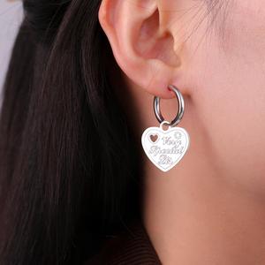 Orecchini a Cerchio Myshape da Donna con Ciondolo a Cuore in Acciaio Inossidabile, Gioielli con Scritta <span class=keywords><strong>Nana</strong></span> Mamma Speranza Amore Sogno, Regalo di San Valentino - Product Image 3