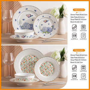 Wholesale Golden Trim Rim Floral Design oem 16 pieces Custom Ceramic <b>Dinnerware</b> Dinner Set Custom Plate Set - Product Image 6
