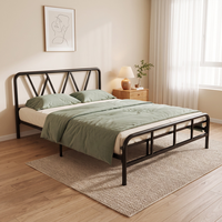 Base de Cama Metálica Moderna y Resistente con Cabecera, No Requiere Somier, Muebles para Dormitorio u Hotel, Tamaño Completo, Estructura de Cama de Hierro Duradera