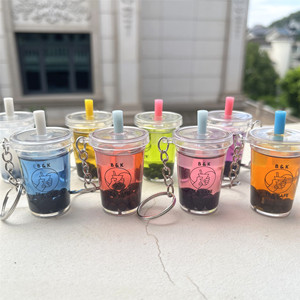 Bsbh trong suốt dễ thương phim hoạt hình Keychain Kit Mini uống nổi Acrylic lỏng keychain sáng tạo cốc trà sữa BOBA Keychain - Product Image 6
