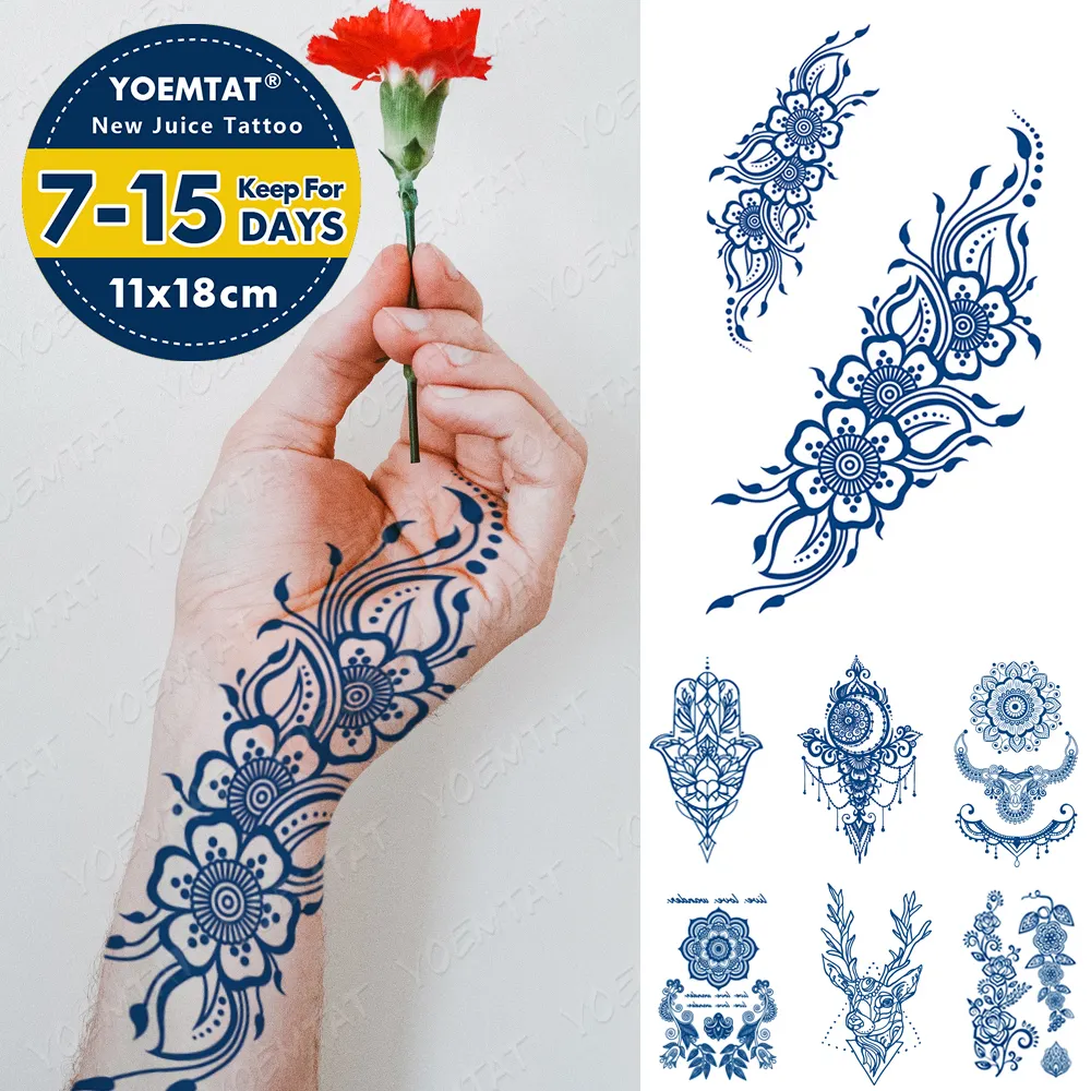 Long Lasting Henna Body Tattoo Stickers Women Flowers Waterproof Semi Permanent Tattoos