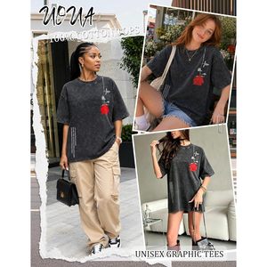 FOXA เสื้อยืดโอเวอร์ไซส์สำหรับผู้หญิงผ้าฝ้ายพิมพ์ลายดอกไม้ฤดูร้อนสวมใส่สบายๆ - Product Image 5
