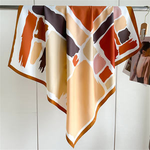 Écharpe longue en satin de soie à imprimé floral oriental orange doré pour femme, idéale comme foulard bohème et <span class=keywords><strong>ceinture</strong></span> de robe de plage - Product Image 5