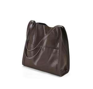 Sac fourre-tout polyvalent pour femme, grande capacité, nouveau cuir de vache tanné végétal, doublure en cuir véritable, fermeture éclair imperméable, sac à bandoulière - Product Image 4