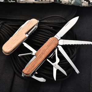 11 in 1 Multi-purpose Stainless Steel Folding Knife with Wood Handle Outdoor Keychain Pocket Tool <b>Beer</b> Opener - Product Image 4