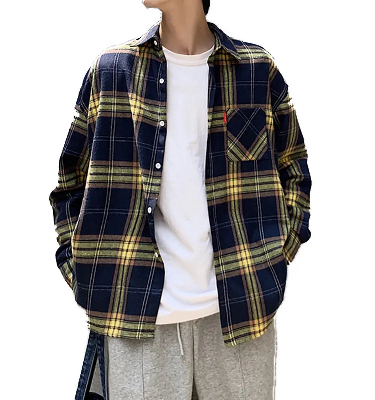 OEM/ODM Plaid Flannel shirt dress for men casual stylish