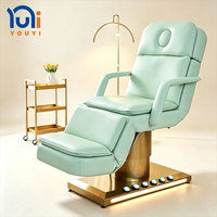 Table de massage électrique inclinable pour soins du visage avec tabouret, base dorée, pour spa, salon de beauté et clinique esthétique