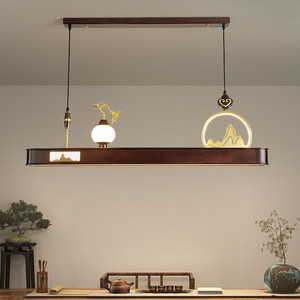 New Chinese Style Pendant <b>Light</b> Wooden Long Shape Led Chandelier For Restaurant Bar Study Tea Room - Product Image 1