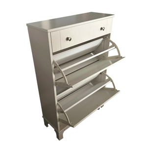 Armoires de rangement de chaussures blanches, organisateur de chaussures sur pied avec tiroirs, étagère à chaussures cachée pour entrée étroite à 3 niveaux avec 2 portes rabattables - Product Image 5