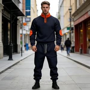 Tuta Sportiva da Uomo in Due Pezzi Personalizzabile con Logo, Alta Qualità, <span class=keywords><strong>Felpa</strong></span> con Zip Corta <span class=keywords><strong>e</strong></span> Pantaloni <span class=keywords><strong>Cargo</strong></span> - Product Image 3
