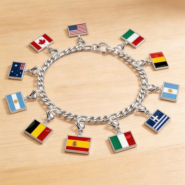 Wholesale NEW 2026 World Matches Silvery Custom Country Flag Charm Stainless Steel Jewelry Making DIY Bracelet for Women Man