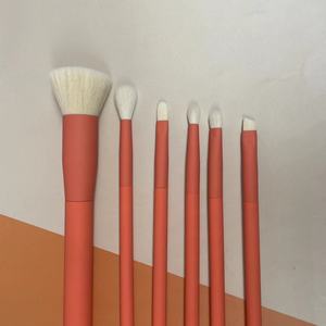 Luxury Orange 6-Piece Synthetic Hair Makeup <b>Brush</b> Set Natural Wood Handle Aluminum Ferrule Face Shaving <b>Brush</b> Kit - Product Image 2