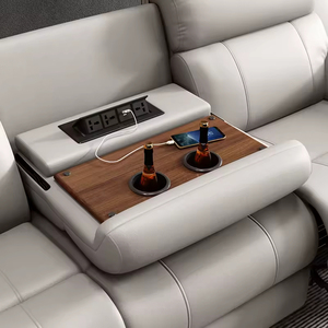 โรงงานผลิตโซฟาหนัง PU แบบปรับเอนได้ 3 ที่นั่ง พร้อมโต๊ะ USB แบบยืดหดได้ - Product Image 3