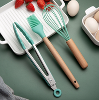 Ensemble d'ustensiles de cuisine en silicone 12 pièces avec manche en bois, spatule, cuillère, louche et support de rangement pour la cuisine à domicile