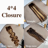 Extensions de cheveux naturels Ombré avec frontal, couleur brésilienne mèches blond miel P4/27, lisses, qualité 10A