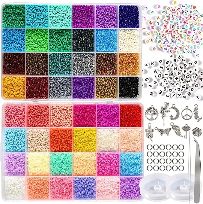 hot sale 48 colors 35000pcs 2mm Glass Seed Beads for Jewelry Making Supplies Kit Craft Set necklace bracelet making