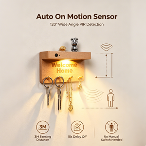 <span class=keywords><strong>Lampada</strong></span> da Parete Minimalista in Legno <span class=keywords><strong>con</strong></span> <span class=keywords><strong>Sensore</strong></span> di Movimento e Portachiavi, Luce Notturna LED Ricaricabile per Ingresso, Accensione/Spegnimento Automatico per Hotel e Corridoi - Product Image 2