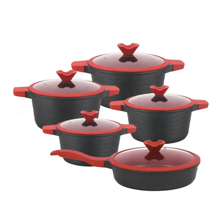 factory direct commercial 10pcs Aluminum Non-stick Cooking Pot cookware set in kitchen