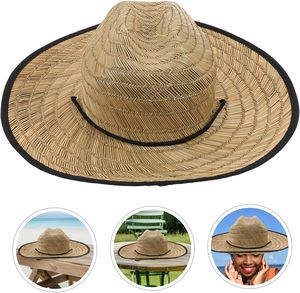 Sombreros de Paja de Guardavidas con Protección Solar para Verano, Sombreros de Paja Naturales con Parche de Logotipo Personalizado, Sombreros de Paja para Surf, Safari, Playa, Panamá - Product Image 1
