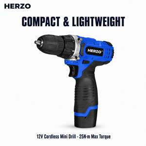 HERZO <span class=keywords><strong>12V</strong></span> Akülü Mini Matkap 25Nm Maksimum Tork 500W 2.0Ah Lityum Fırçalı Motor Değişken Hızlı Endüstriyel Spline Mandren 10mm - Product Image 1
