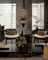 Table à manger carrée en bois et pierre de style ferme moderne, ensemble de chaises de salle à manger en bois, mobilier de restaurant extérieur commercial durable, 4 places