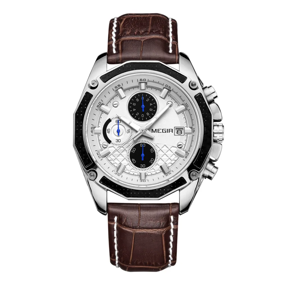 Megir 2015 Fashion Mens Wristwatch Famous Brand Chronograph Quartz Business Watch Relogio Masculino