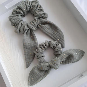 Chouchou en mousseline de <span class=keywords><strong>gaze</strong></span> de coton <span class=keywords><strong>double</strong></span> élastique avec écharpe à <span class=keywords><strong>pois</strong></span> dorés pour idée cadeau - Product Image 5