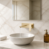 Robinet de lavabo mural encastré minimaliste en laiton brossé moderne avec mitigeur eau chaude/froide et cartouche céramique