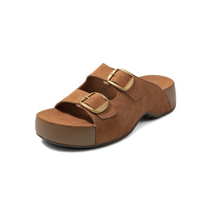 2026 Comfort Loose Birken Style Women Sandals Round Toe Thick Mid Sole <b>Strap</b> <b>Buckle</b> Genuine Leather Outdoor Slides - Product Image 5