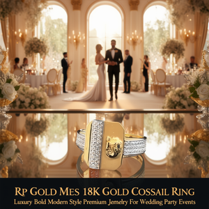 Bague de cocktail pour homme en or plaqué 18 carats Rp Gold, design géométrique, zircone cubique, style moderne, bijoux de fête et de mariage - Product Image 3