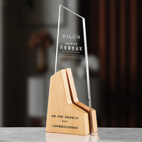 Trophée en bois et cristal personnalisé avec logo, idéal pour les souvenirs, vente en gros