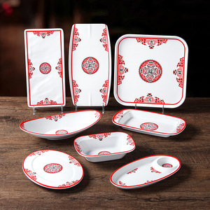 La nouvelle assiette à dîner en mélamine rouge et blanche de style chinois écologique 2025 est la vaisselle et l'assiette les plus populaires - Product Image 3