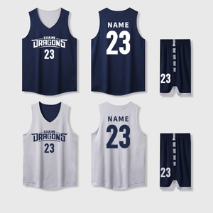 Ensemble de maillots de basket-ball double face - Maillot décontracté 100% coton imprimé en sérigraphie personnalisé avec technologie anti-transpiration en maille - Product Image 1