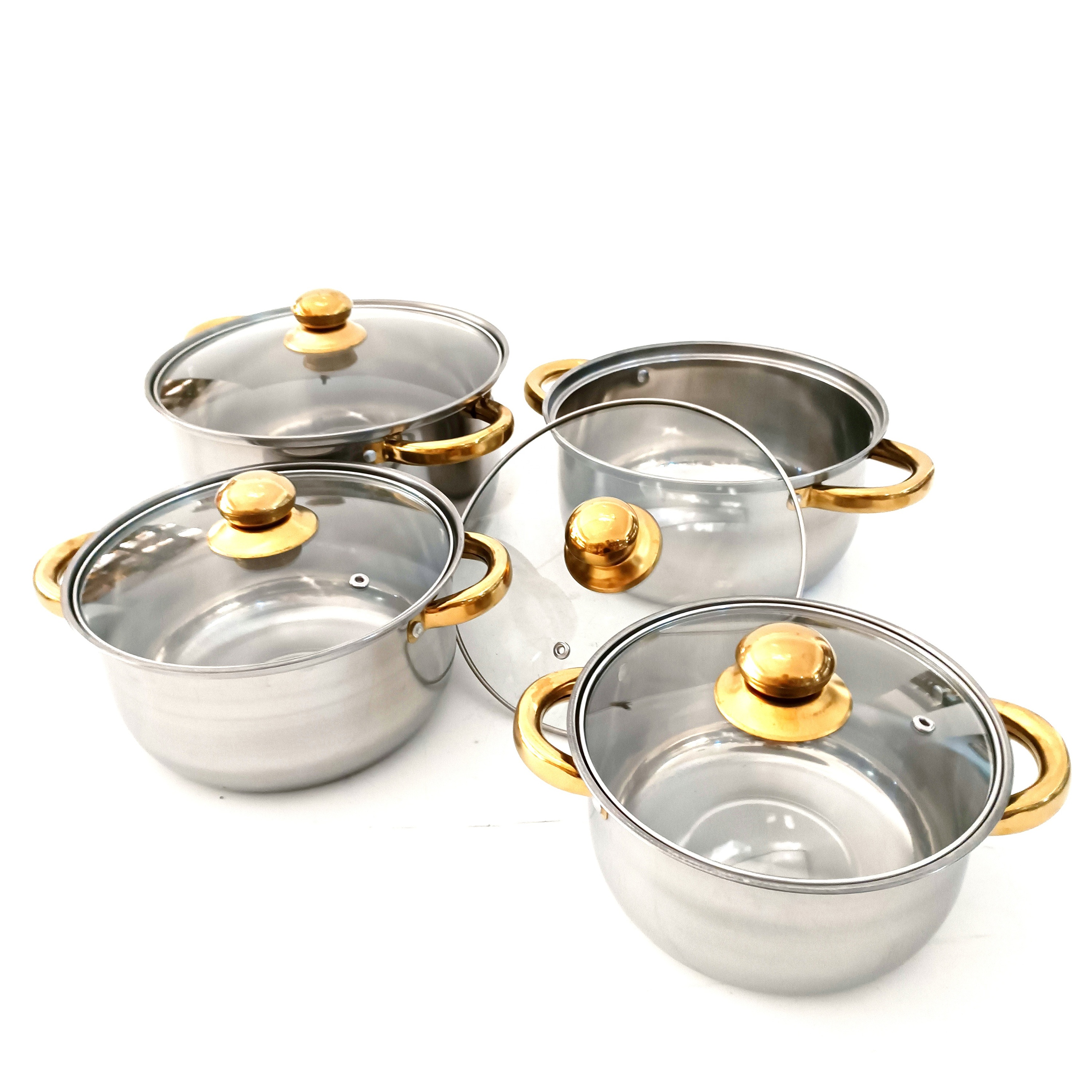 12pcs Modern Stainless Steel Cookware Set with Cooking Pots and Pans Single Bottom Lid Gold Glass Lids · image 6